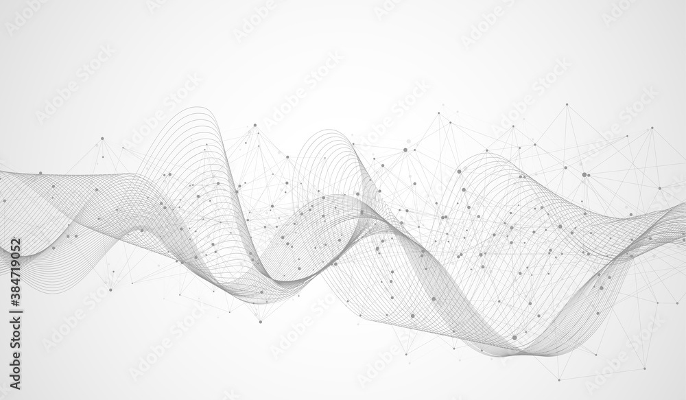 Poster Abstract plexus background with connected lines and dots. Plexus geometric effect. Digital data visualization. Futuristic technology style low-poly element for design. Vector illustration.