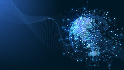 Global network connection. World map point and line composition concept of global business. Internet technology. Social network. Vector Illustration