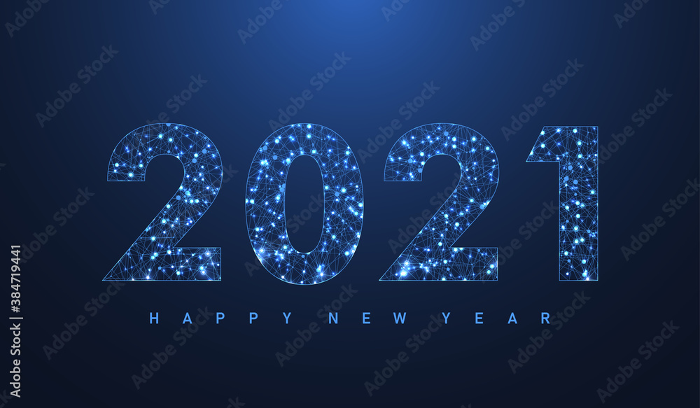Poster modern futuristic technology template for merry christmas and happy new year 2021 with connected lin