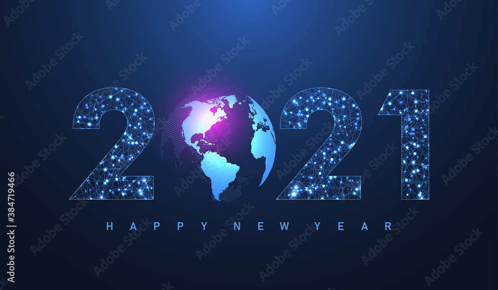 Leinwandbilder modern futuristic technology template for merry christmas and happy new year 2021 with connected lin