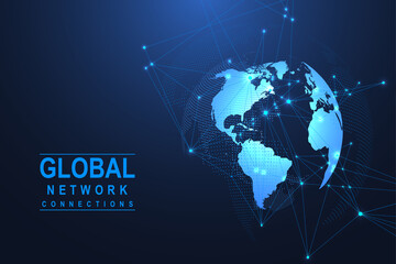 Global network connection. World map point and line composition concept of global business. Internet technology. Social network. Vector Illustration
