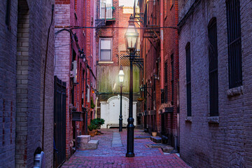 Fototapeta na wymiar Corner on the street of Boston New England quartier, Massachusetts, USA