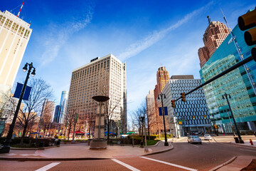 Campus Martius park and square in Detroit, Michigan USA - obrazy, fototapety, plakaty