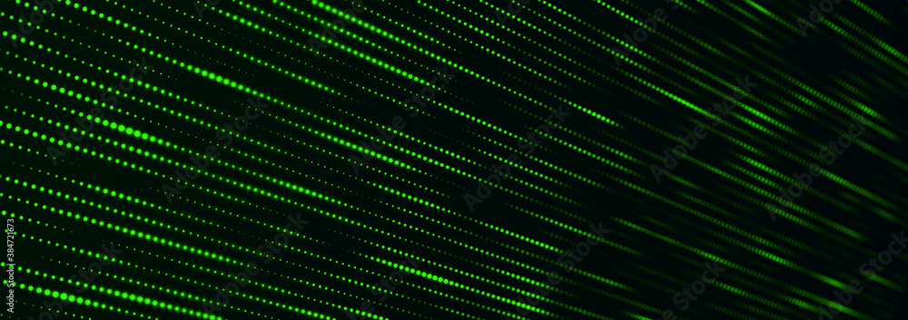 Aufkleber abstract matrix. gradient halftone. many green dots of different sizes on dark background. 3d
