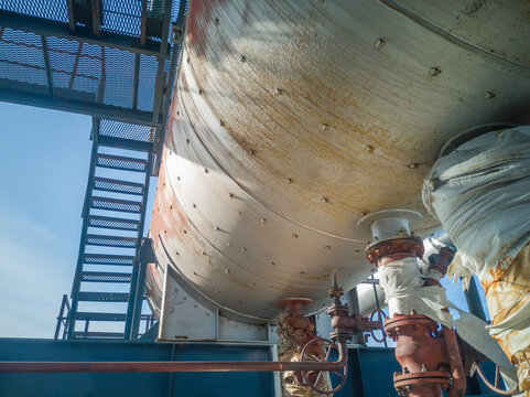 Oilfield Equipment..oil And Gas Separator And Pipelines..close-up Construction