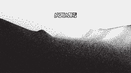 Vector landscape of mountain in dotwork style. Stipple illustration design. Old retro dot texture vintage gradient. Pointillism graphic. Grain terrain wallpaper.