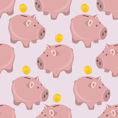 Pattern of piggy bank with coin vector illustration.