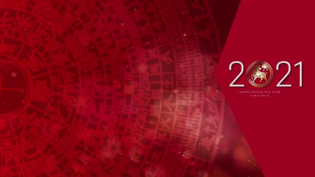 Chinese New Year, year of the Ox 2021, also known as the Spring Festival with the Chinese calligraphy gong xi fa cai or gong hay fat choy, means may you attain greater wealth