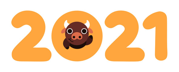 A new year banner with an ox inside number zero. 2021