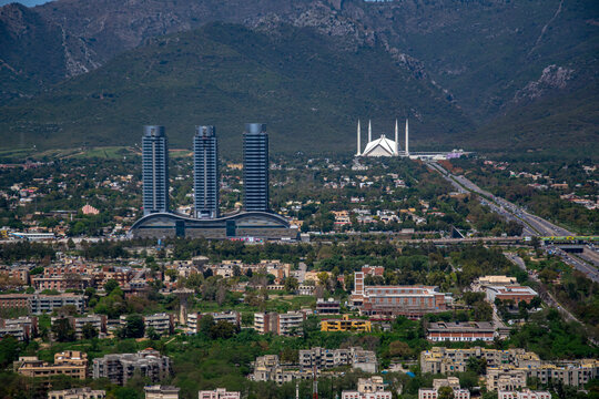 an aerial cityscapes and  landscape photography of Islamabad city , a capital of Pakistan 