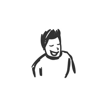 Self-confidence feeling icon. Self-confident man. Outline sketch drawing.Human emotions and feelings concept. Arrogance, egotism, insolence expression. Isolated vector illustration