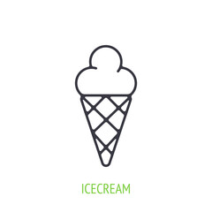 Fototapeta na wymiar Ice cream in the waffle cone outline icon. Vector illustration. Symbol of summertime and sweet food. Thin line pictogram for user interface. Isolated white background
