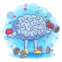 Strong brains does the gym with barbells