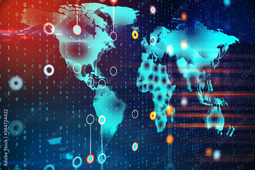Aufkleber World map with creative glowing programming interface.
