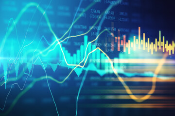 Naklejka premium Glowing forex chart with candlestick and index grid.