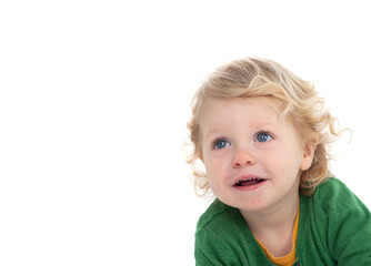 Beautiful blond child with green T-shirt