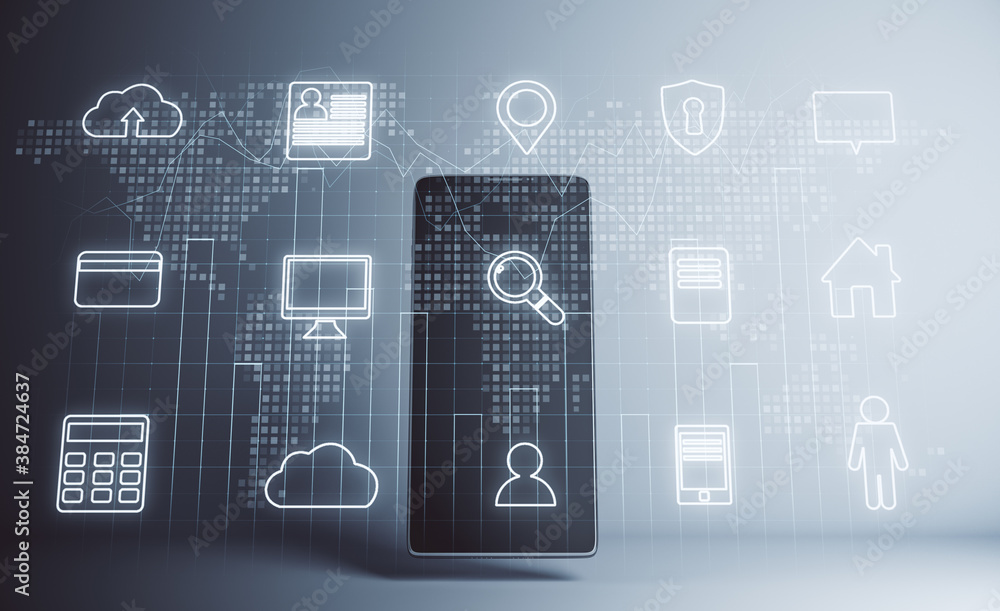 Poster smart phone with computing cloud hologram.