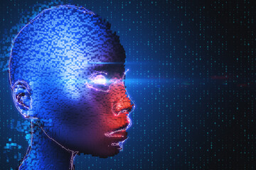 Abstract human head outline with cubes.