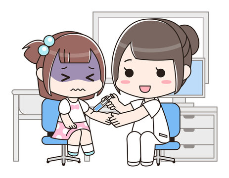 女性医師と予防注射を受ける女の子