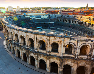 Picture of details ancient amphitheatre arena in Nimes, France