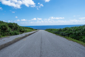 与那国の海が見える直線道路