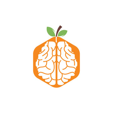 Orange brain vector logo design. Logo of a fruit style brain.	