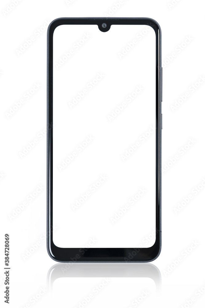 Canvas Prints front view of a new modern black smartphone mockup with blank white screen and mirror reflection iso