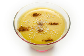 Milk and banana pudding. With coconut and cinnamon.