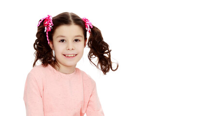 Portrait of a little girl close-up.Isolated on white background.
