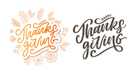 happy thanksgiving lettering calligraphy text brush vector