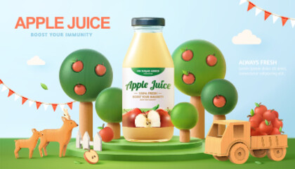 Obraz premium Fresh apple juice ad banner