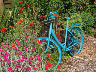 Fototapeta na wymiar Gartendekoration, Fahrrad im Beet 