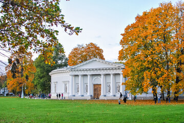 Historical building of the kitchen block in Elagin Park, St. Petersburg, Russia