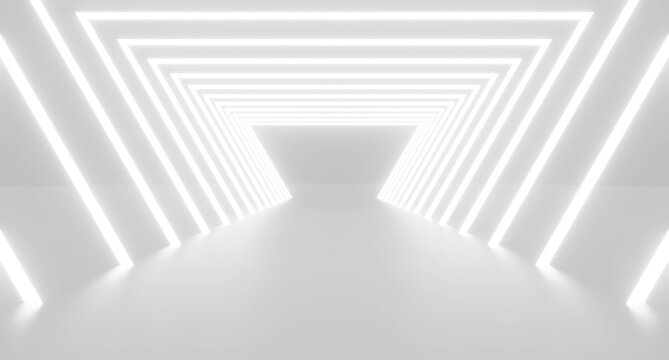 Abstract white light tunnel architecture background in the end. 
