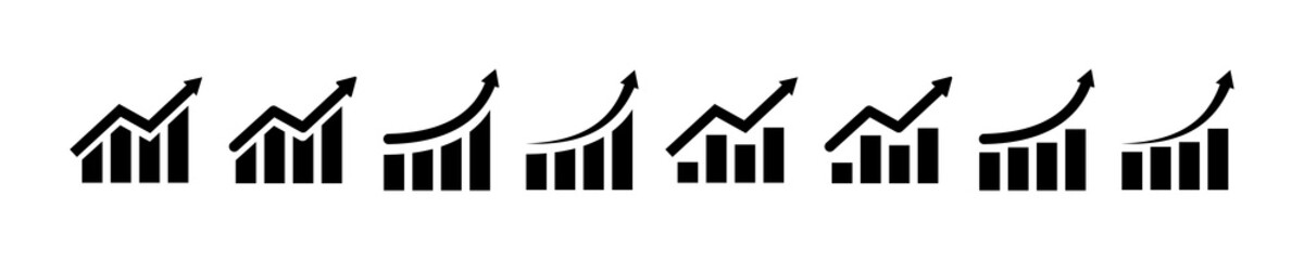 Graph growing up vector icon. economy graphic growth arrow rise. market chart sign isolated on white background. development forecast plan stock illustration