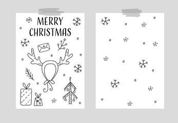 Hand drawn Vector card. Seamless pattern vector illustration. Cozy Rustic Merry Christmas pattern. Scandinavian print - Happy new year in doodle style.