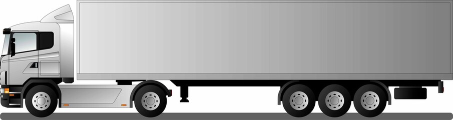 An image of a modern European truck with a semi-trailer. Flat style line art illustration.