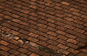 Old red brown brick floor pattern texture.