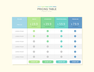 Pricing table infographic template