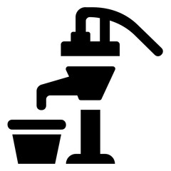 
Old hand pump icon with water bucket 
