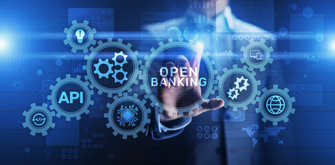 Open banking financial technology fintech concept on virtual screen.