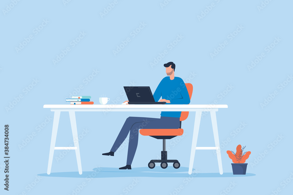 Poster flat vector businessman work from home workplace concept and business smart working online connect a