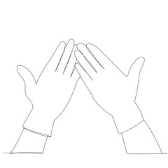 vector, isolated, continuous line drawing of hand in gloves