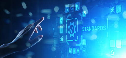 Standard. Quality control. ISO certification, assurance and guarantee. Internet business technology...