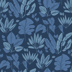 Shabby deep blue tropical foliage pattern