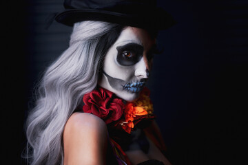 Spooky portrait of woman in halloween makeup