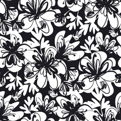 Shabby brush stroke abstract flowers pattern