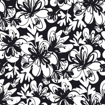 Shabby brush stroke abstract flowers pattern