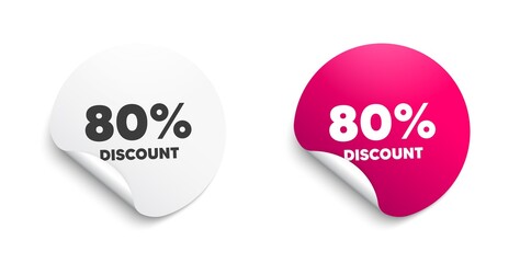 80% Discount. Round sticker with offer message. Sale offer price sign. Special offer symbol. Circle sticker mockup banner. Discount badge shape. Adhesive offer paper banner. Vector