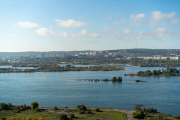 Fototapeta na wymiar Aerial view of the Angara river. Irkutsk
